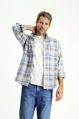  Açık Mavi Uzun Kol Regular Fit Spor Ekose Pamuklu Oduncu Gömlek