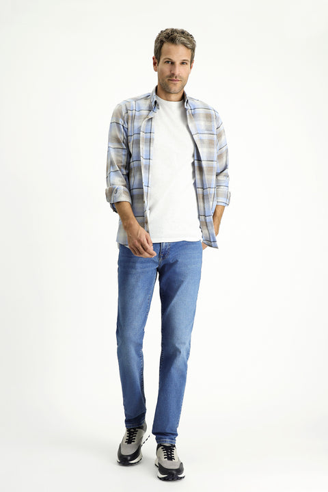 Açık Mavi Uzun Kol Regular Fit Spor Ekose Pamuklu Oduncu Gömlek