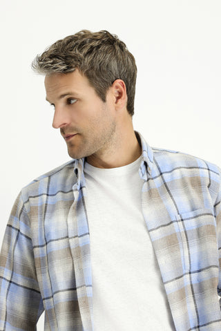  Açık Mavi Uzun Kol Regular Fit Spor Ekose Pamuklu Oduncu Gömlek