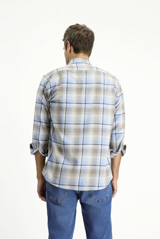  Açık Mavi Uzun Kol Regular Fit Spor Ekose Pamuklu Oduncu Gömlek