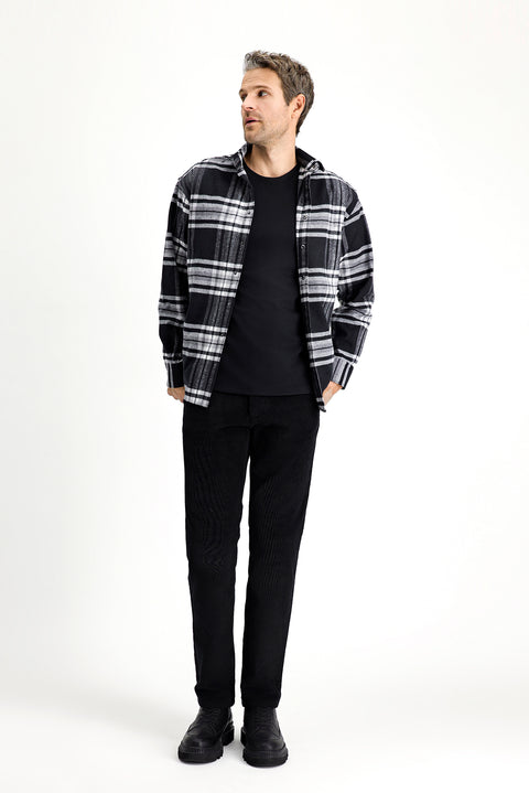 Siyah Uzun Kol Oversize Ekose Shacket Oduncu Pamuklu Gömlek / Mont