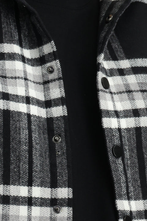 Siyah Uzun Kol Oversize Ekose Shacket Oduncu Pamuklu Gömlek / Mont