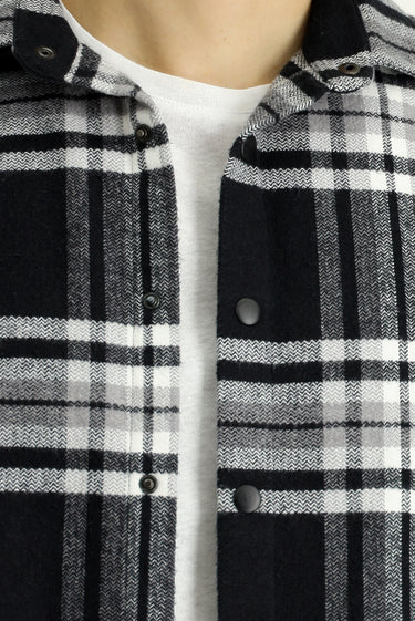 Siyah Uzun Kol Oversize Ekose Shacket Oduncu Pamuklu Gömlek / Mont