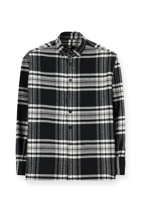 Siyah Uzun Kol Oversize Ekose Shacket Oduncu Pamuklu Gömlek / Mont