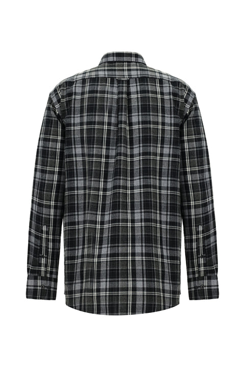 Black Long Sleeve Regular Fit Plaid Button-Down Collar Cotton Shirt