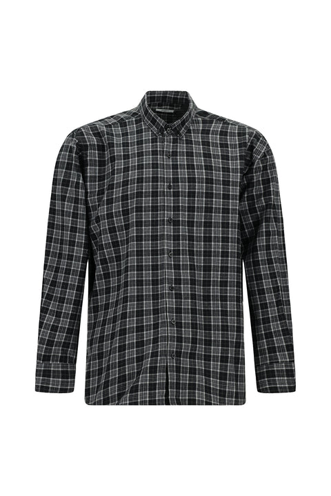 Siyah Uzun Kol Regular Fit Oduncu Ekose Düğmeli Yaka Pamuklu Gömlek