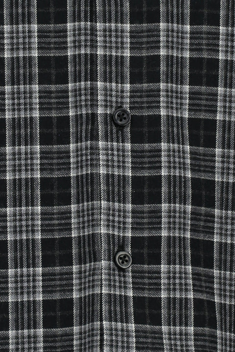 Siyah Uzun Kol Regular Fit Oduncu Ekose Düğmeli Yaka Pamuklu Gömlek