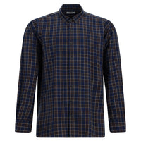 Orta Lacivert Uzun Kol Regular Fit Oduncu Ekose Düğmeli Yaka Pamuklu Gömlek