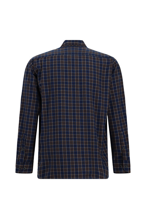 Orta Lacivert Uzun Kol Regular Fit Oduncu Ekose Düğmeli Yaka Pamuklu Gömlek