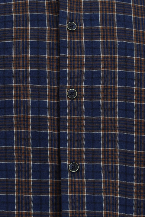 Orta Lacivert Uzun Kol Regular Fit Oduncu Ekose Düğmeli Yaka Pamuklu Gömlek