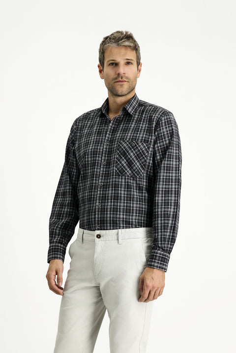 Siyah Uzun Kol Regular Fit Spor Ekose Pamuklu Gömlek