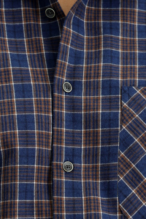 Orta Lacivert Uzun Kol Regular Fit Spor Ekose Pamuklu Gömlek