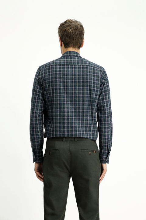 Koyu Yeşil Uzun Kol Regular Fit Spor Ekose Pamuklu Gömlek