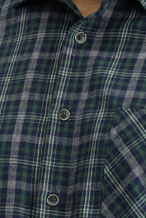 Koyu Yeşil Uzun Kol Regular Fit Spor Ekose Pamuklu Gömlek