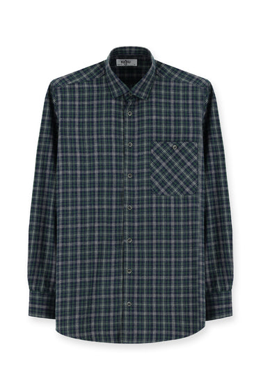 Koyu Yeşil Uzun Kol Regular Fit Spor Ekose Pamuklu Gömlek