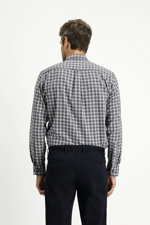 Orta Gri Uzun Kol Regular Fit Spor Ekose Pamuklu Oduncu Düğmeli Yaka Gömlek