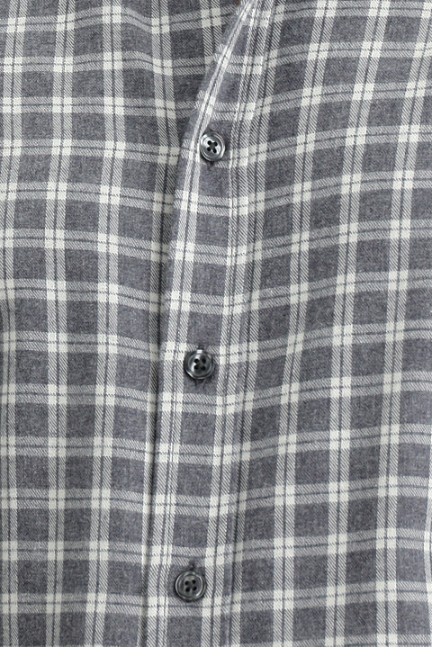 Orta Gri Uzun Kol Regular Fit Spor Ekose Pamuklu Oduncu Düğmeli Yaka Gömlek