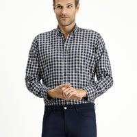 Orta Lacivert Uzun Kol Regular Fit Spor Ekose Pamuklu Oduncu Düğmeli Yaka Gömlek