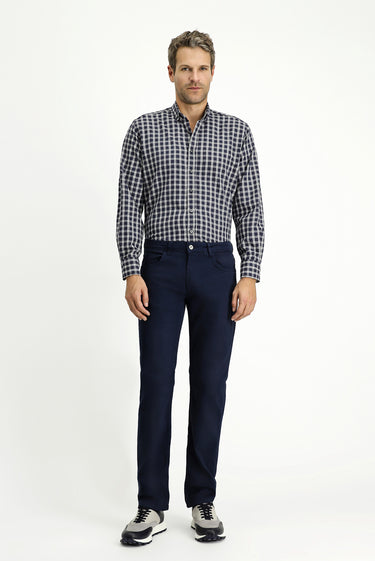 Orta Lacivert Uzun Kol Regular Fit Spor Ekose Pamuklu Oduncu Düğmeli Yaka Gömlek