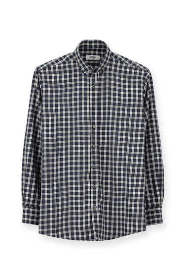 Orta Lacivert Uzun Kol Regular Fit Spor Ekose Pamuklu Oduncu Düğmeli Yaka Gömlek