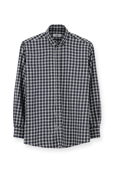 Orta Lacivert Uzun Kol Regular Fit Spor Ekose Pamuklu Oduncu Düğmeli Yaka Gömlek