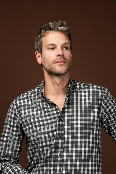 Orta Antrasit Uzun Kol Regular Fit Spor Ekose Pamuklu Oduncu Düğmeli Yaka Gömlek