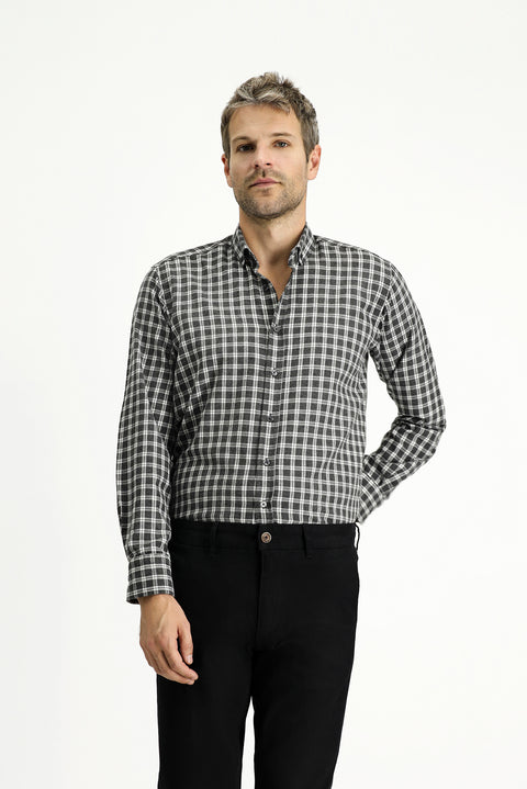 Orta Antrasit Uzun Kol Regular Fit Spor Ekose Pamuklu Oduncu Düğmeli Yaka Gömlek