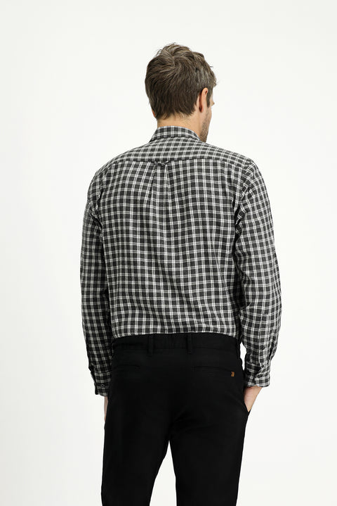 Orta Antrasit Uzun Kol Regular Fit Spor Ekose Pamuklu Oduncu Düğmeli Yaka Gömlek