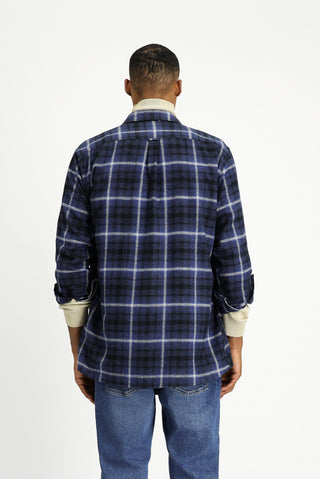  Koyu Lacivert Uzun Kol Regular Fit Shacket Oduncu Ekose Pamuk Gömlek