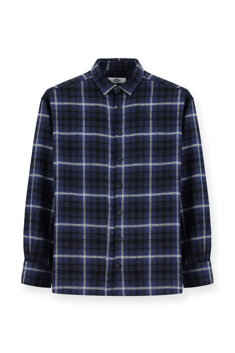 Koyu Lacivert Uzun Kol Regular Fit Shacket Oduncu Ekose Pamuk Gömlek