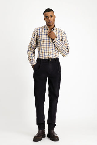  Açık Bej Uzun Kol Regular Fit Ekose Spor Pamuk Düğmeli Yaka Gömlek