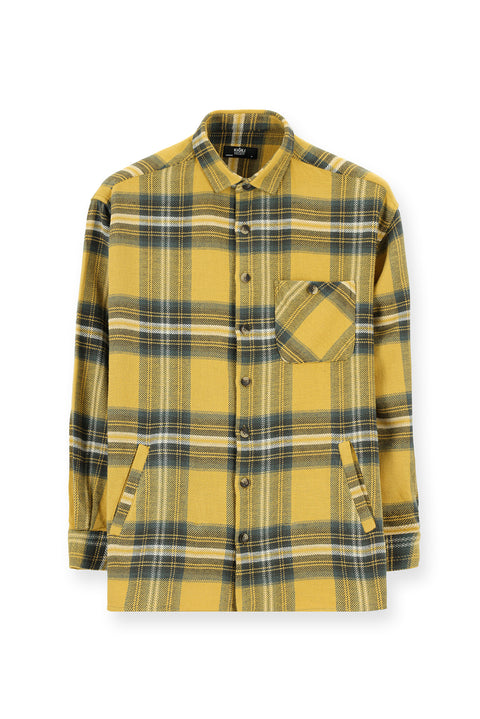 Mustard Yellow Long Sleeve Oversize Plaid Shacket Lumberjack Cotton Shirt/Jacket