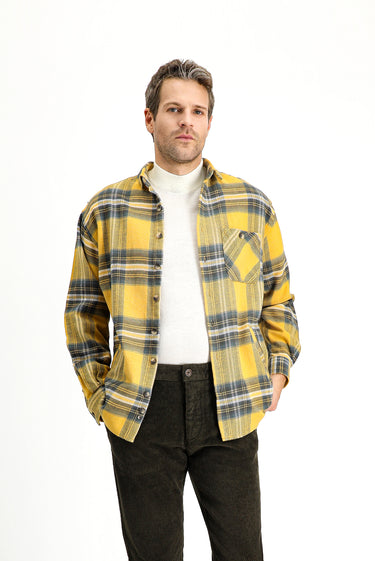  Hardal Uzun Kol Oversize Ekose Shacket Oduncu Pamuk Gömlek / Mont