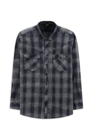  Orta Lacivert Uzun Kol Regular Fit Ekose Spor Pamuk Gömlek-Ki??l?