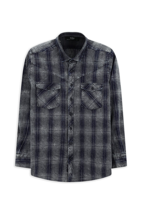 Orta Lacivert Uzun Kol Regular Fit Ekose Spor Pamuk Gömlek