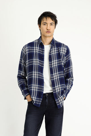  İndigo Uzun Kol Regular Fit Ekose Spor Pamuk Düğmeli Yaka Gömlek