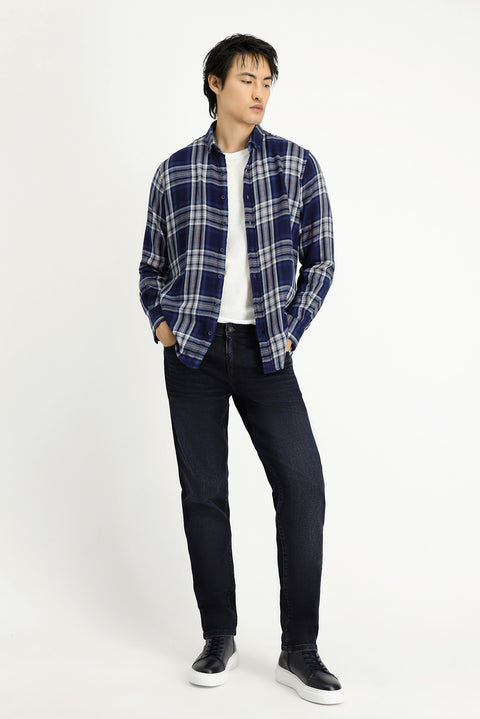 İndigo Uzun Kol Regular Fit Ekose Spor Pamuk Düğmeli Yaka Gömlek