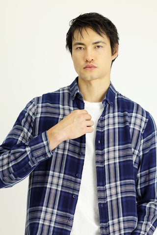  İndigo Uzun Kol Regular Fit Ekose Spor Pamuk Düğmeli Yaka Gömlek