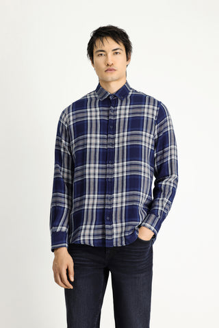  İndigo Uzun Kol Regular Fit Ekose Spor Pamuk Düğmeli Yaka Gömlek