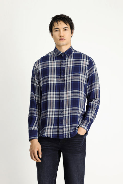 İndigo Uzun Kol Regular Fit Ekose Spor Pamuk Düğmeli Yaka Gömlek