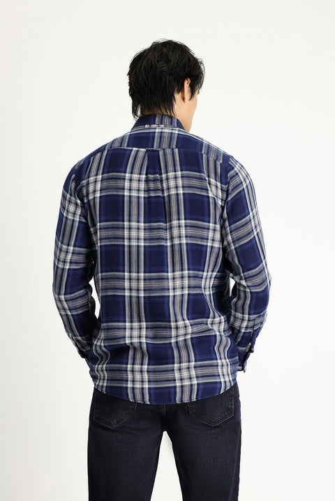 İndigo Uzun Kol Regular Fit Ekose Spor Pamuk Düğmeli Yaka Gömlek