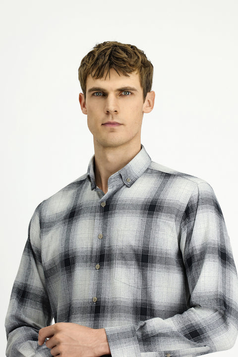 Orta Gri Uzun Kol Regular Fit Oduncu Düğmeli Yaka Pamuklu Kolay Ütülenebilir Gömlek