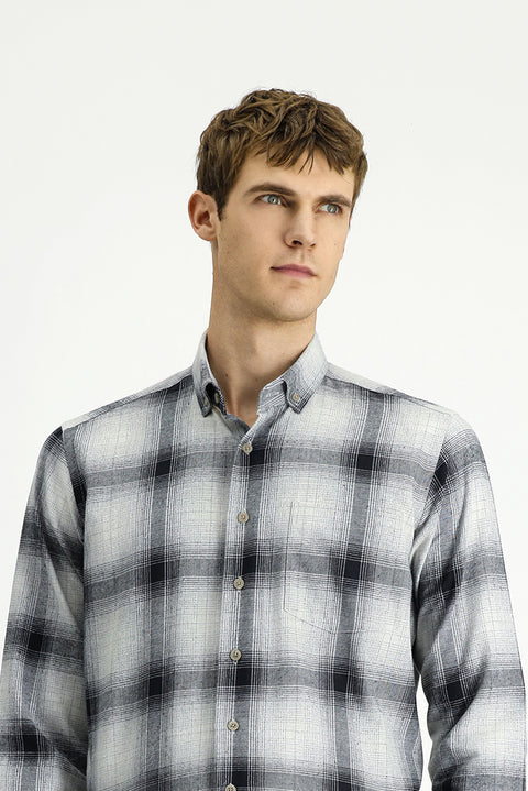 Orta Gri Uzun Kol Regular Fit Oduncu Düğmeli Yaka Pamuklu Kolay Ütülenebilir Gömlek