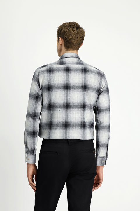 Orta Gri Uzun Kol Regular Fit Oduncu Düğmeli Yaka Pamuklu Kolay Ütülenebilir Gömlek