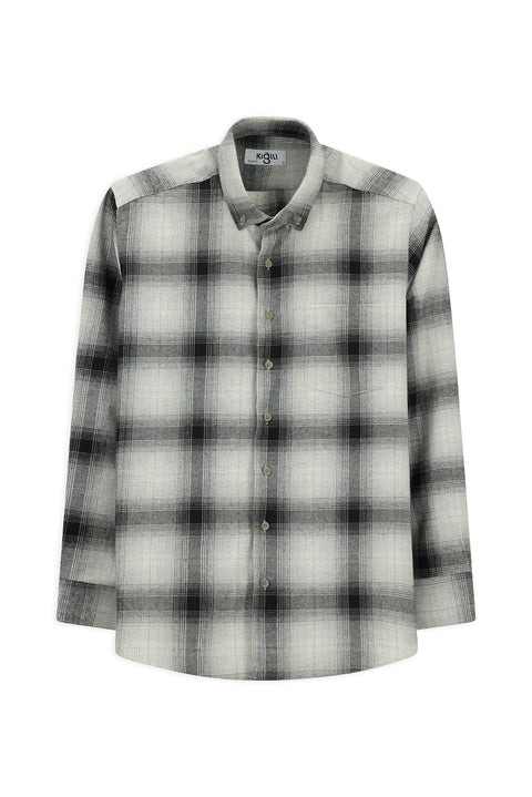 Orta Gri Uzun Kol Regular Fit Oduncu Düğmeli Yaka Pamuklu Kolay Ütülenebilir Gömlek