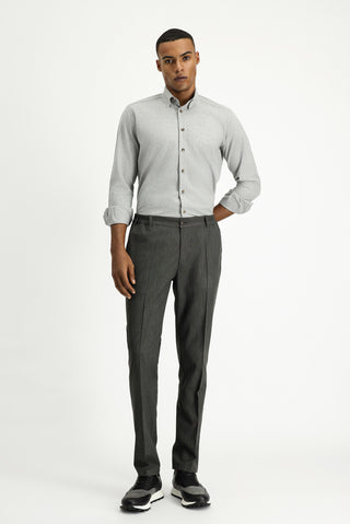  Açık Gri Uzun Kol Slim Fit Dar Kesim Oduncu Spor Pamuklu Düğmeli Yaka Gömlek