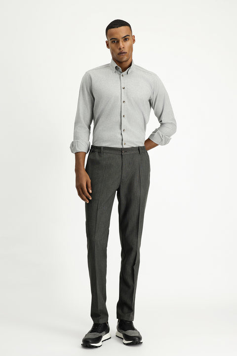 Açık Gri Uzun Kol Slim Fit Dar Kesim Oduncu Spor Pamuklu Düğmeli Yaka Gömlek