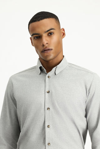  Açık Gri Uzun Kol Slim Fit Dar Kesim Oduncu Spor Pamuklu Düğmeli Yaka Gömlek
