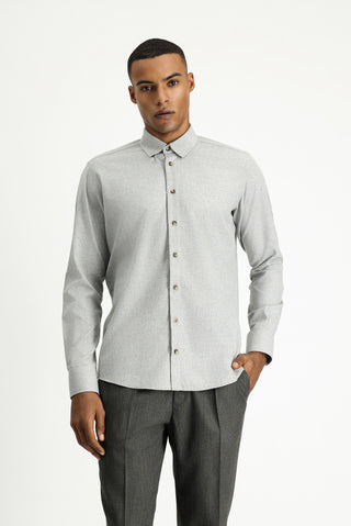  Açık Gri Uzun Kol Slim Fit Dar Kesim Oduncu Spor Pamuklu Düğmeli Yaka Gömlek