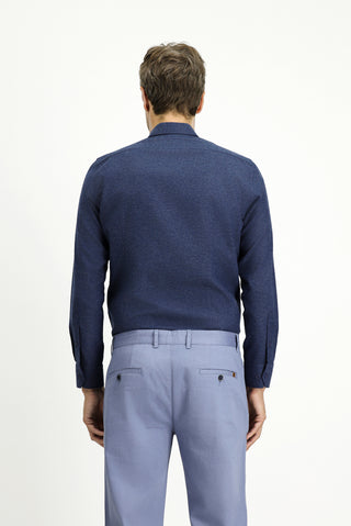  Koyu Lacivert Uzun Kol Slim Fit Dar Kesim Oduncu Spor Pamuklu Düğmeli Yaka Gömlek